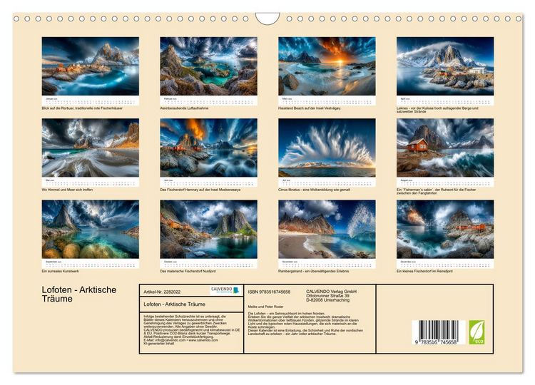 Produktbild: Lofoten - Arktische Tr&auml;ume (Wandkalender 2026 DIN A3 quer), CALVENDO Monatskalender