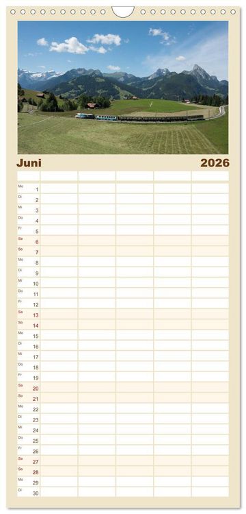 Produktbild: Familienplaner 2026 - Schweizer Eisenbahn mit 5 Spalten (Wandkalender, 21 x 45 cm) CALVENDO