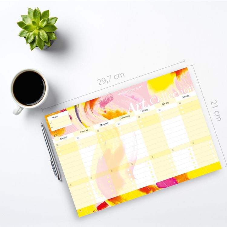 Produktbild: Notizblock-Set mit Kalender ohne Datum f&uuml;r den Schreibtisch. Immerw&auml;hrender Terminplaner mit 50 Blatt zum Abrei&szlig;en. Wochenplaner undatiert im Querformat f&uuml;rs B&uuml;ro oder zu Hause. Aus der Art.Collection von Stay Inspired