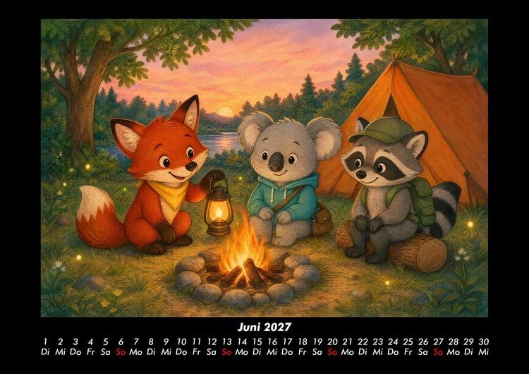 Produktbild: Camping-Abenteuer mit Finn, Kiki & Rocco 2027 Fotokalender DIN A3