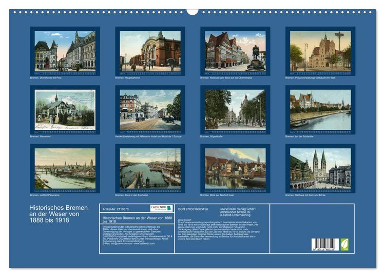 Produktbild: Historisches Bremen an der Weser von 1888 bis 1918 (Wandkalender 2026 DIN A2 quer), CALVENDO Monatskalender