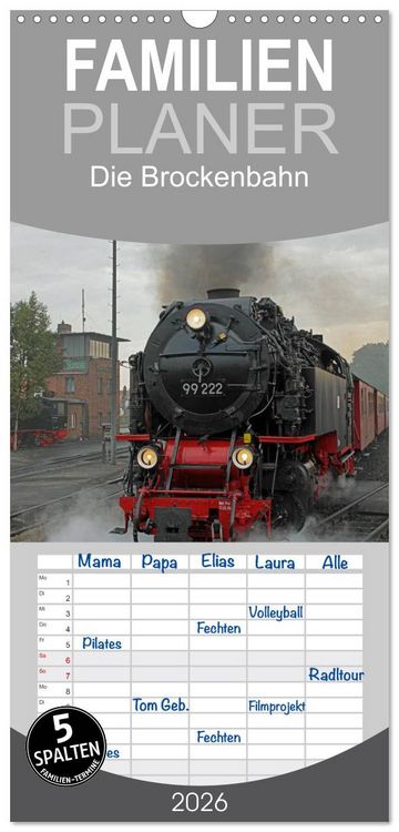 Produktbild: Familienplaner 2026 - Die Brockenbahn mit 5 Spalten (Wandkalender, 21 x 45 cm) CALVENDO