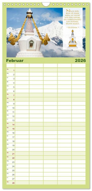 Produktbild: Familienplaner 2026 - BUDDHA im GL&Uuml;CK &ndash; Weisheiten aus Asien mit 5 Spalten (Wandkalender, 21 x 45 cm) CALVENDO