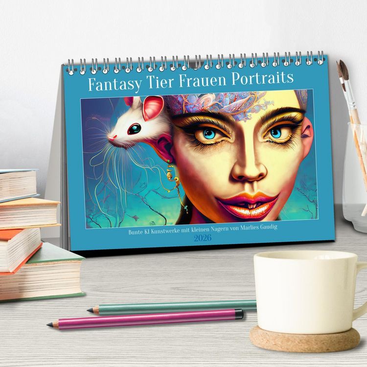 Produktbild: Fantasy Tier Frauen Portraits (Tischkalender 2026 DIN A5 quer), CALVENDO Monatskalender