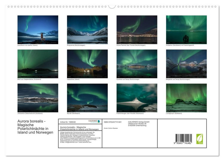 Produktbild: Aurora borealis - Magische Polarlichtn&auml;chte in Island und Norwegen (hochwertiger Premium Wandkalender 2026 DIN A2 quer), Kunstdruck in Hochglanz