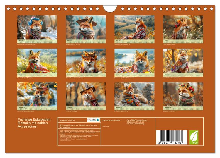 Produktbild: Fuchsige Eskapaden. Reineke mit noblen Accessoires (Wandkalender 2026 DIN A4 quer), CALVENDO Monatskalender