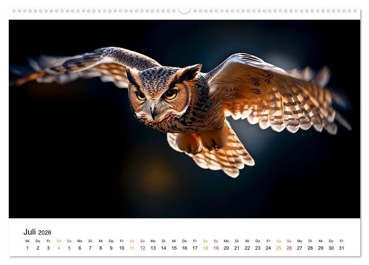 Produktbild: Im Reich der Eulen (hochwertiger Premium Wandkalender 2026 DIN A2 quer), Kunstdruck in Hochglanz