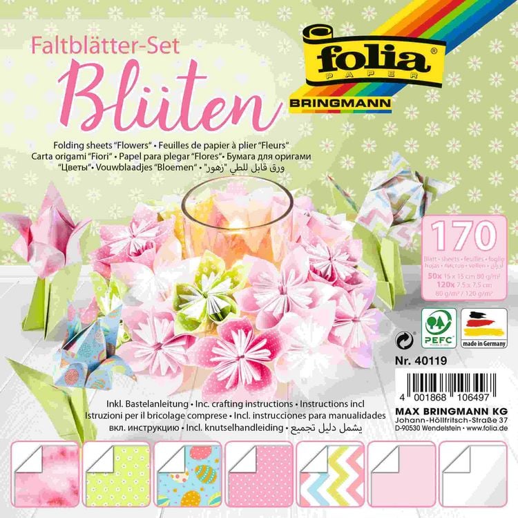 Produktbild: Folia  Faltbl&auml;tter Set BL&Uuml;TEN, 50 Blatt in 15x15cm, 120 Blatt in 7,5x7,5cm