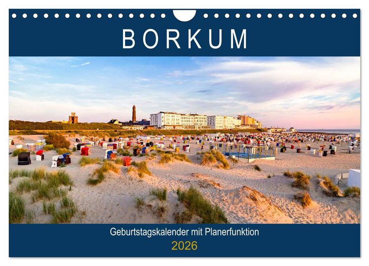 Produktbild: BORKUM Geburtstagskalender mit Planerfunktion (Wandkalender 2026 DIN A4 quer), CALVENDO Monatskalender