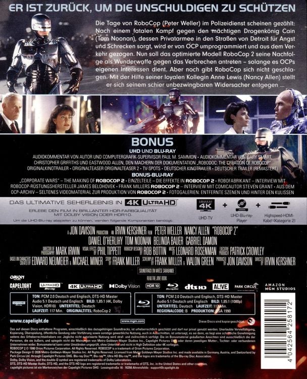 Produktbild: RoboCop 2 - Limitiertes 3-Disc-Steelbook (4K Ultra HD + Blu-ray + Bonus-Blu-ray)