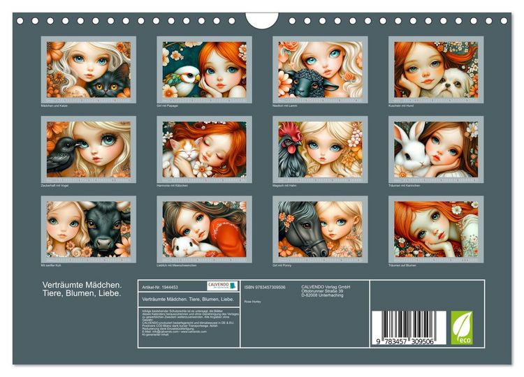 Produktbild: Vertr&auml;umte M&auml;dchen. Tiere, Blumen, Liebe. (Wandkalender 2026 DIN A4 quer), CALVENDO Monatskalender