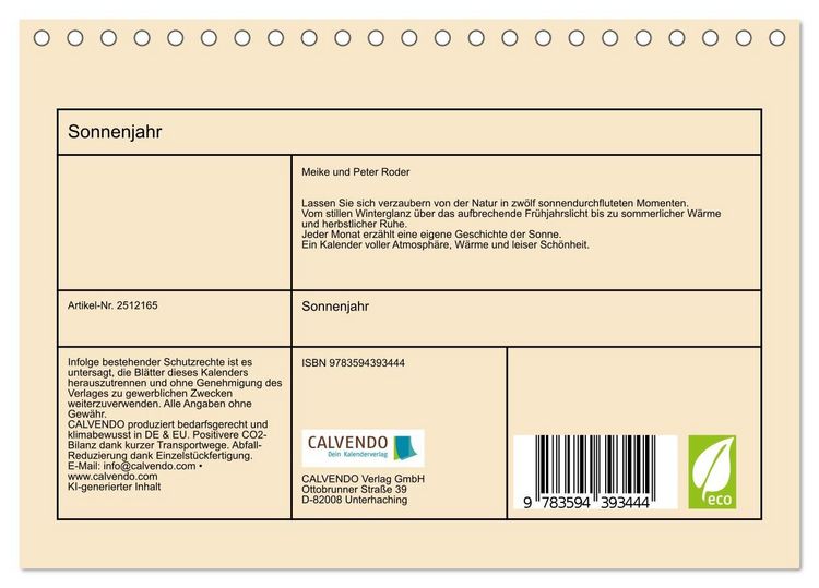Produktbild: Sonnenjahr (Tischkalender 2027 DIN A5 quer), CALVENDO Monatskalender