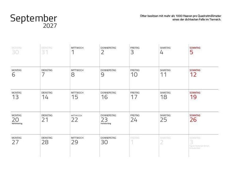 Produktbild: Otter Kalender 2027 Wandkalender Eintragkalender