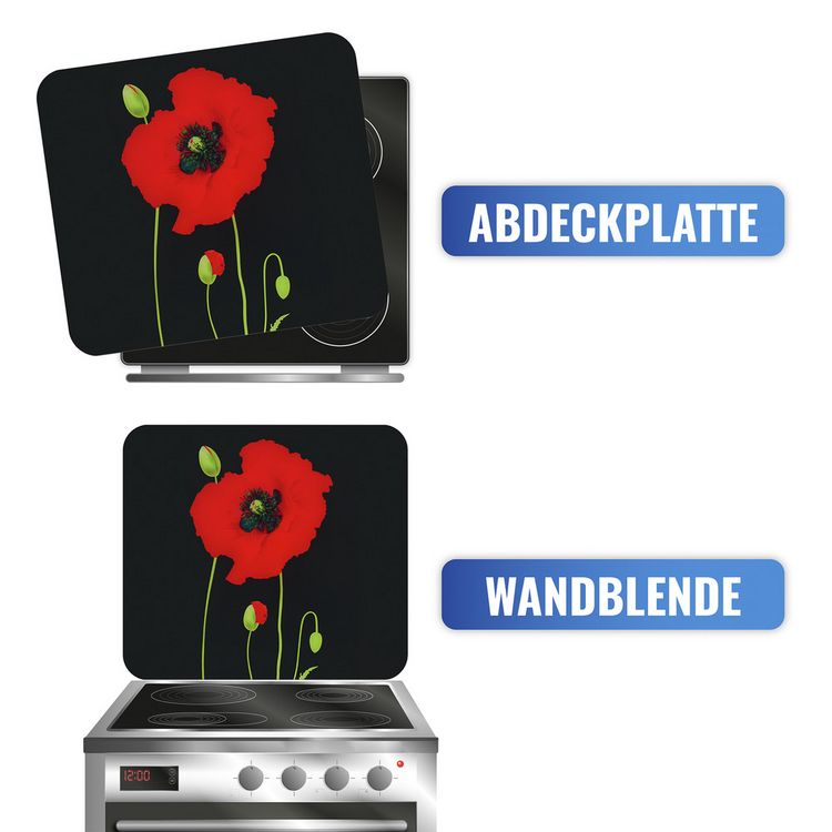 Produktbild: Multi-Platte Mod. Mohn, Spritzschutz, Herdblende, Schneidbrett