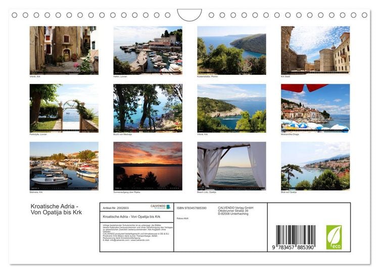 Produktbild: Kroatische Adria - Von Opatija bis Krk (Wandkalender 2026 DIN A4 quer), CALVENDO Monatskalender