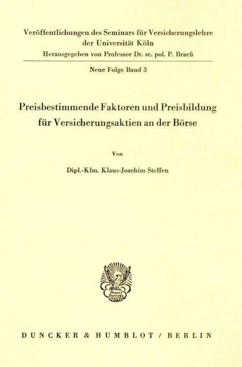 Produktbild: Preisbestimmende Faktoren und Preisbildung f&uuml;r Versicherungsaktien an der B&ouml;rse.