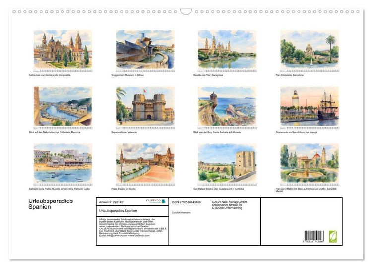 Produktbild: Urlaubsparadies Spanien (Wandkalender 2026 DIN A2 quer), CALVENDO Monatskalender