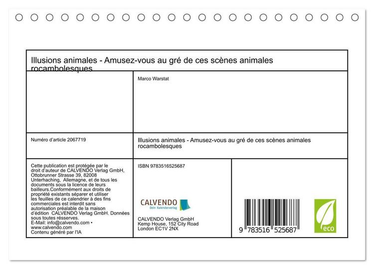 Produktbild: Illusions animales - Amusez-vous au gr&eacute; de ces sc&egrave;nes animales rocambolesques (Calendrier de bureau 2026 DIN A5 vertical), CALVENDO calendrier mensuel
