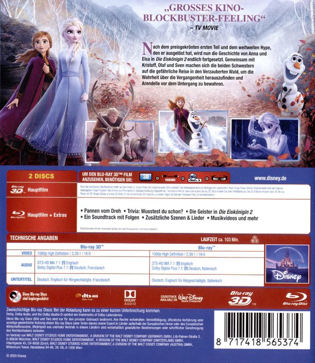 Produktbild: Die Eiskönigin 2 (+ Blu-ray 2D)