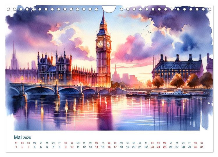 Produktbild: Sehensw&uuml;rdigkeiten in Aquarell (Wandkalender 2026 DIN A4 quer), CALVENDO Monatskalender