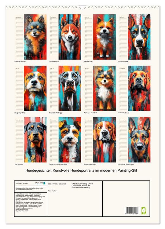 Produktbild: Hundegesichter. Kunstvolle Hundeportraits im modernen Painting-Stil (Wandkalender 2026 DIN A2 hoch), CALVENDO Monatskalender
