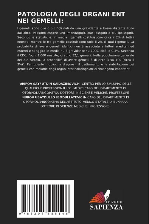 Produktbild: PATOLOGIA DEGLI ORGANI ENT NEI GEMELLI: