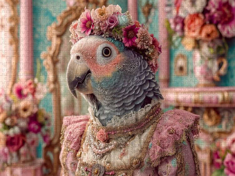 Produktbild: CALVENDO Puzzle K&ouml;niglicher Papagei mit Blumenkrone | 1000 Teile Lege-Gr&ouml;&szlig;e 64x48cm Foto-Puzzle f&uuml;r gl&uuml;ckliche Stunden