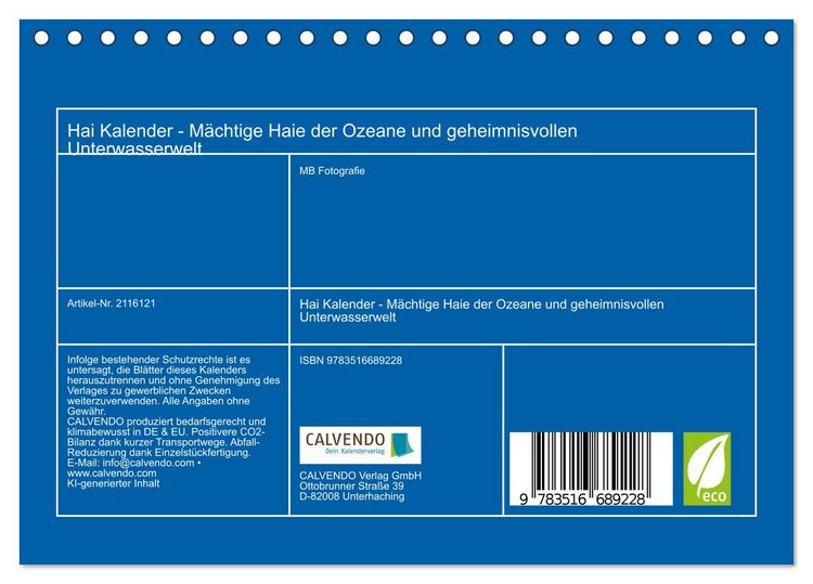 Produktbild: Hai Kalender - M&auml;chtige Haie der Ozeane und geheimnisvollen Unterwasserwelt (Tischkalender 2026 DIN A5 quer), CALVENDO Monatskalender