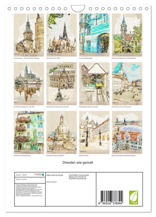 Produktbild: Dresden wie gemalt (Wandkalender 2026 DIN A4 hoch), CALVENDO Monatskalender
