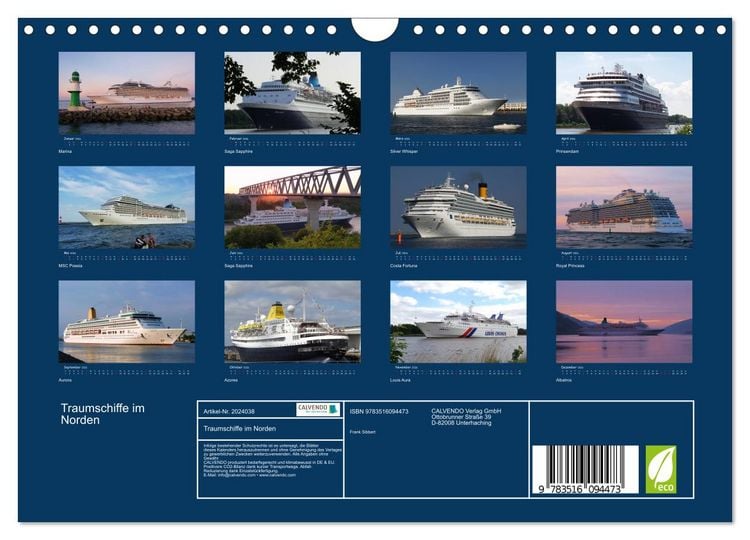 Produktbild: Traumschiffe im Norden (Wandkalender 2026 DIN A4 quer), CALVENDO Monatskalender