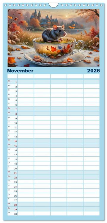 Produktbild: Familienplaner 2026 - Tierische Tee-Parade mit 5 Spalten (Wandkalender, 21 x 45 cm) CALVENDO