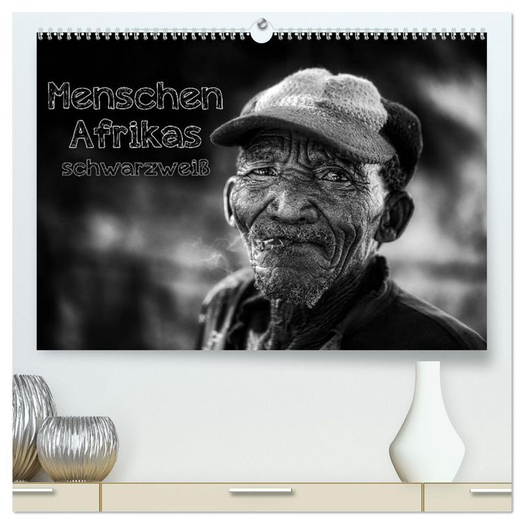 Produktbild: Menschen Afrikas schwarzwei&szlig; (hochwertiger Premium Wandkalender 2026 DIN A2 quer), Kunstdruck in Hochglanz