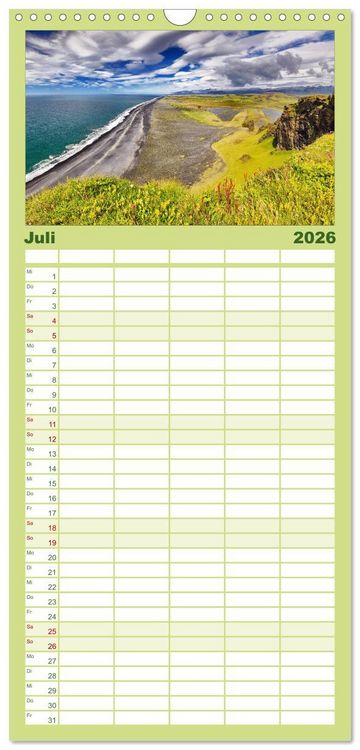 Produktbild: Familienplaner 2026 - Island - Spektakul&auml;re Landschaft aus Feuer, Wasser und Eis mit 5 Spalten (Wandkalender, 21 x 45 cm) CALVENDO