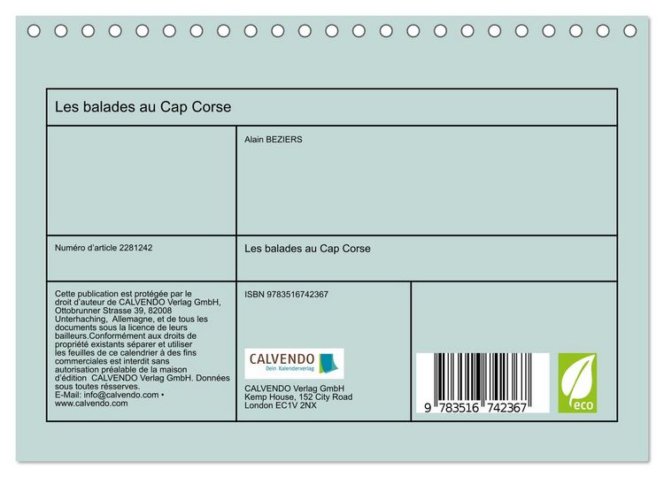 Produktbild: Les balades au Cap Corse (Calendrier de bureau 2026 DIN A5 vertical), CALVENDO calendrier mensuel