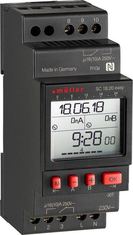 Produktbild: M&uuml;ller SC 18.20 easy 12V ACDC Hutschienen-Zeitschaltuhr digital 12 V/DC, 12 V/AC 4000W