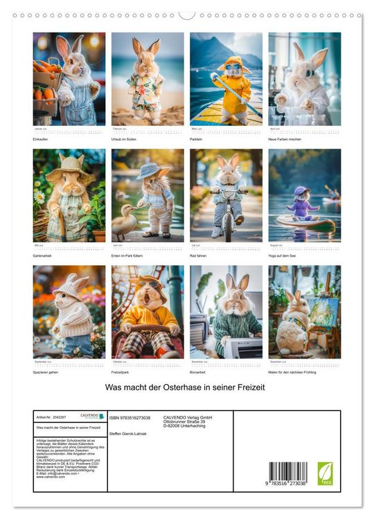 Produktbild: Was macht der Osterhase in seiner Freizeit (hochwertiger Premium Wandkalender 2026 DIN A2 hoch), Kunstdruck in Hochglanz