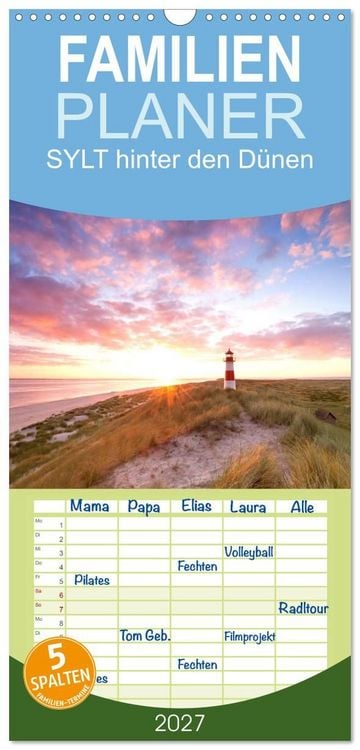 Produktbild: Familienplaner 2027 - SYLT hinter den D&uuml;nen mit 5 Spalten (Wandkalender, 21 x 45 cm) CALVENDO