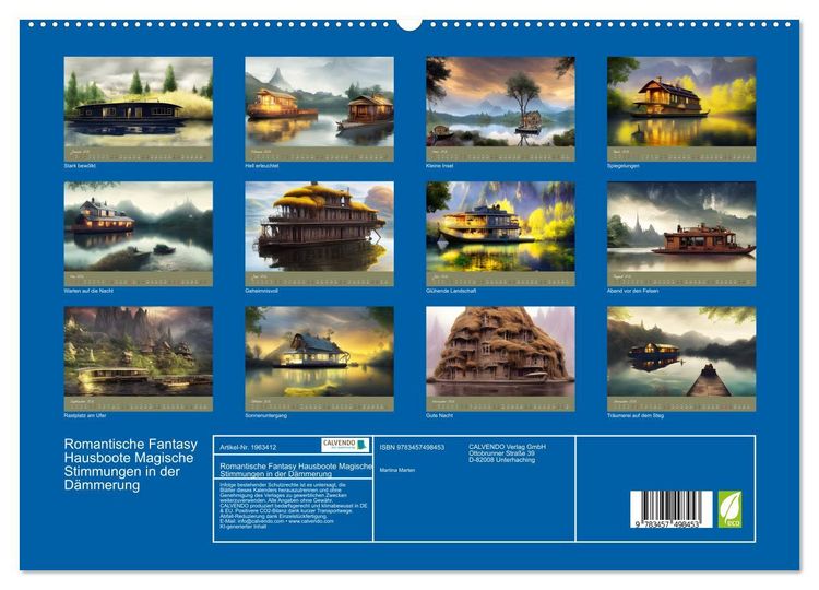 Produktbild: Romantische Fantasy Hausboote Magische Stimmungen in der D&auml;mmerung (hochwertiger Premium Wandkalender 2026 DIN A2 quer), Kunstdruck in Hochglanz