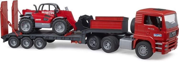 Produktbild: Bruder MAN TGA Tieflader mit Manitou Teleskoplader Fertigmodell Baufahrzeug Modell