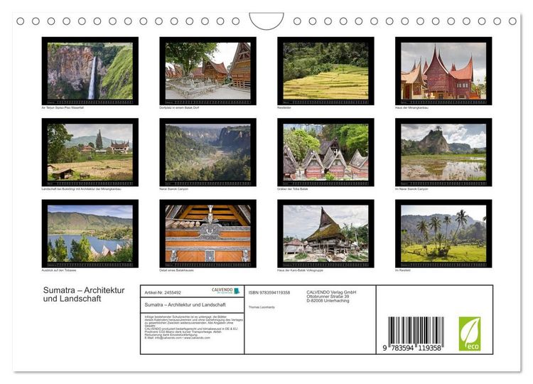 Produktbild: Sumatra &ndash; Architektur und Landschaft (Wandkalender 2027 DIN A4 quer), CALVENDO Monatskalender