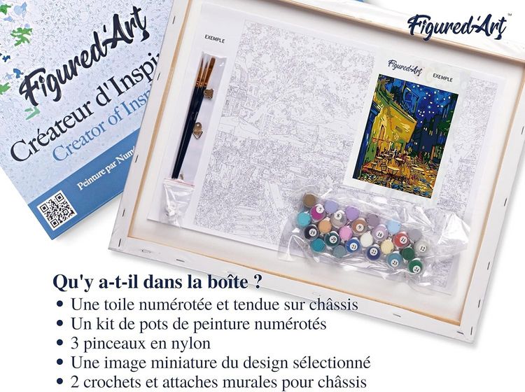 Produktbild: FiguredArt PN928-Y - Malen nach Zahlen, Caf&eacute; Van Gogh, Leinen-Keilrahmen (40x50cm), Malset, Paint by Numbers