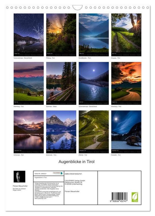Produktbild: Augenblicke in Tirol (Wandkalender 2026 DIN A3 hoch), CALVENDO Monatskalender