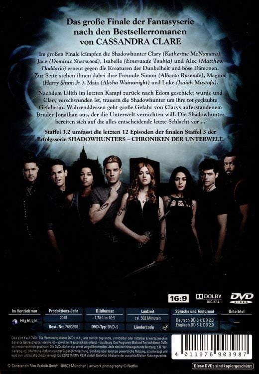 Produktbild: Shadowhunters - Chroniken der Unterwelt - Staffel 3.2 [3 DVDs]