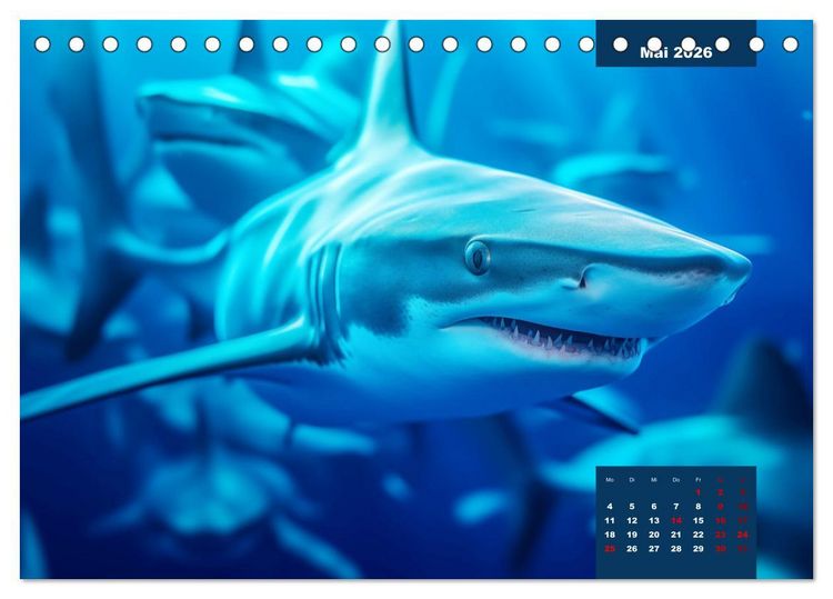 Produktbild: Stille Giganten - KI-generierte Hai-Impressionen (Tischkalender 2026 DIN A5 quer), CALVENDO Monatskalender