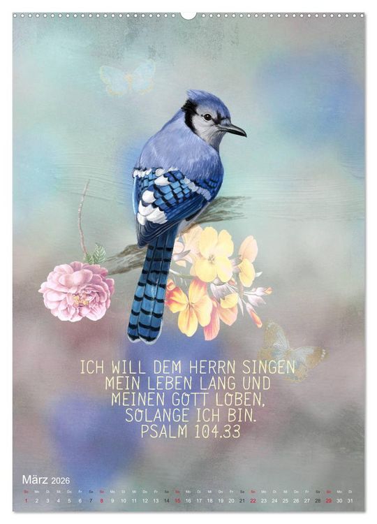 Produktbild: Bibelworte f&uuml;r Vogelfreunde (hochwertiger Premium Wandkalender 2026 DIN A2 hoch), Kunstdruck in Hochglanz