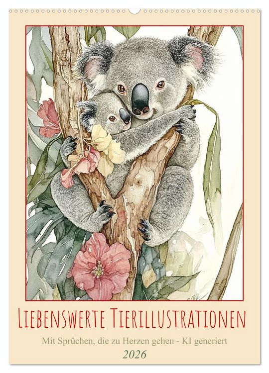 Produktbild: Liebenswerte Tierillustrationen (Wandkalender 2026 DIN A2 hoch), CALVENDO Monatskalender