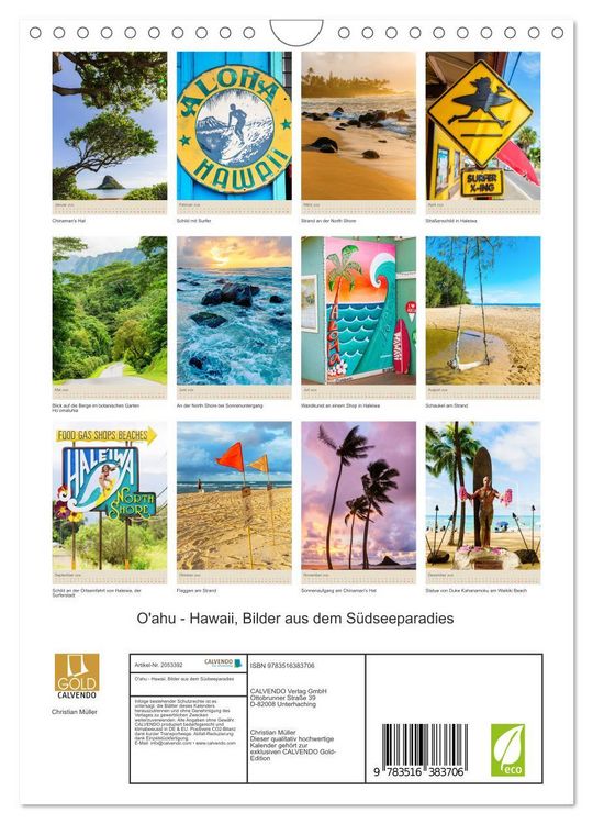 Produktbild: O'ahu - Hawaii, Bilder aus dem S&uuml;dseeparadies (Wandkalender 2026 DIN A4 hoch), CALVENDO Monatskalender