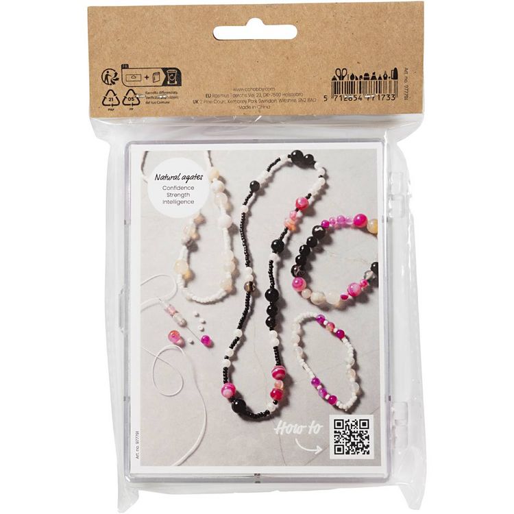 Produktbild: Creativ Company Kreativ Mix Schmuck, Achate, Gr&ouml;&szlig;e 2,6-10 mm, Lochgr&ouml;&szlig;e 0,8-1,8 mm, Beige, Schwarz, Pink, Perlmuttwei&szlig;