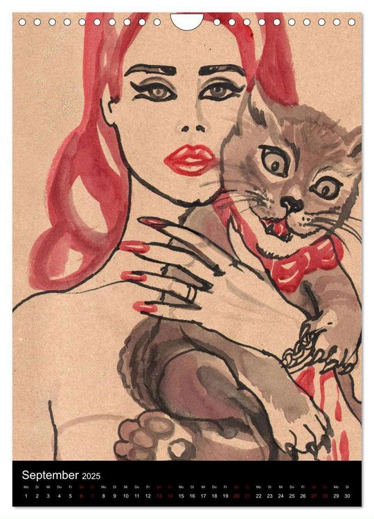 Produktbild: Kesse Mietzen - Burlesque cats II - mit flotten Linien gezeichnete Pin-up Katzen (Wandkalender 2025 DIN A4 hoch), CALVENDO Monatskalender