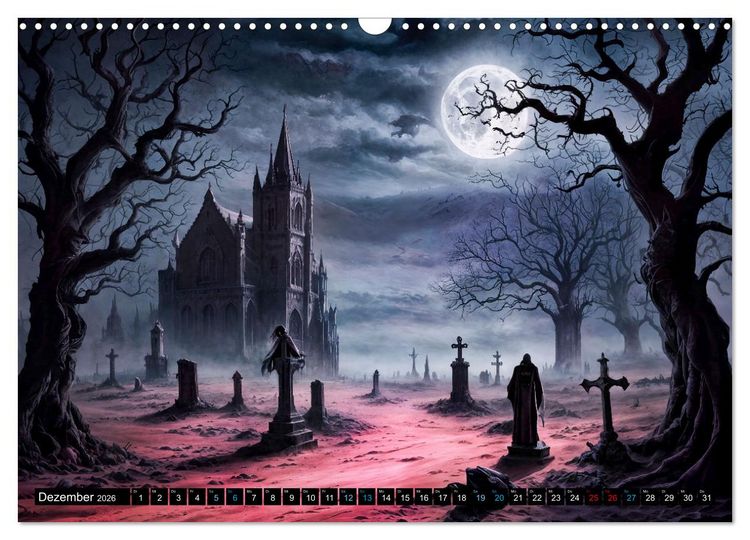 Produktbild: Finsternis der Vampire - Mystischer d&uuml;sterer Fantasy Kalender (Wandkalender 2026 DIN A3 quer), CALVENDO Monatskalender